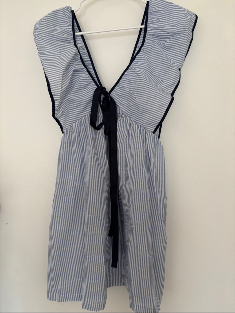 SHEIN Blue and White Striped Mini Dress with Navy Trim